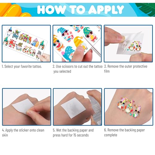 Summer Gnomes Temporary Tattoos, 10 Sheets 100 Pcs