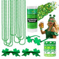 19PCS St Patricks Day Accessories Party Favor Set | Shamrock Green Face & Body Glitter Makeup, Green Glasses, Necklaces & Bracelets | Irish Throw Party Makeup Accessories & Dress-Up Costume Decor