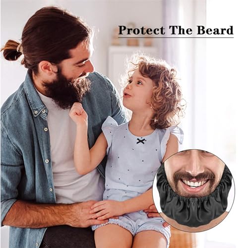 Beard Bonnet Beard Bandana for Men Facial Hair Beard Bib Adjustable Beard Guard Cover Mens Bedtime Apron Cap Double Layer (Black)