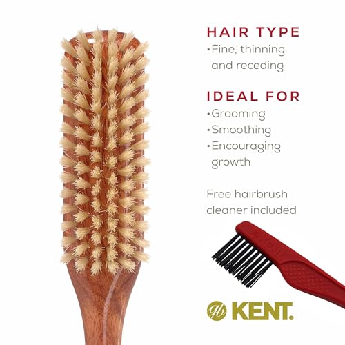 Kent DA4S Finest Women's Danta Wood, Soft White Bristle, Narrow Grooming Hair Brush - Fine or Thinning Hair, Promotes Shine/Stimulates Scalp