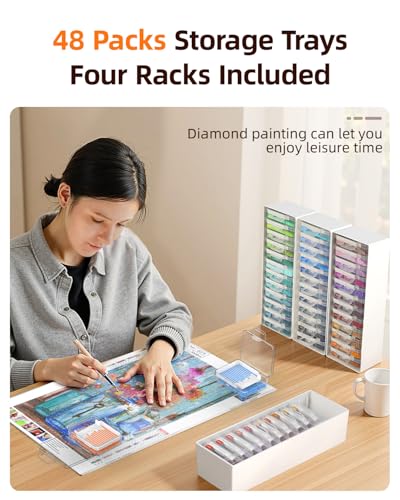 Diamond Painting Storage Containers, 48 PCS with Adjustable Rack
