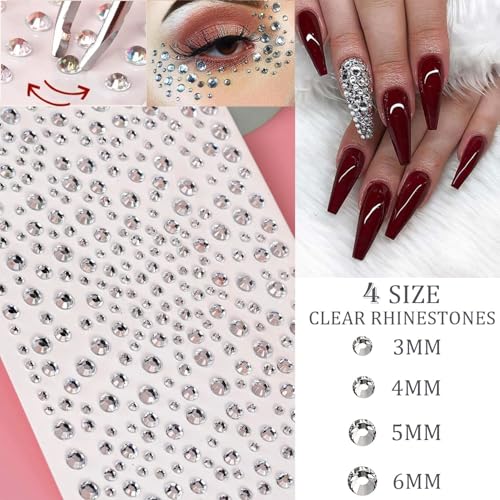 2100 Pcs Self-Adhesive Rhinestone Face Gems Stickers
