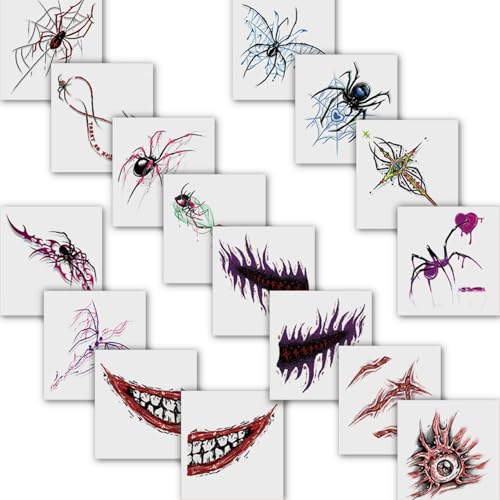16 Sheet Halloween Temporary Tattoos - 3x3.2in Creepy Designs