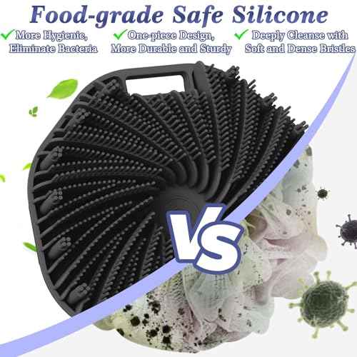 Manmihealth Silicone Back Scrubber & Soft Bath Glove, Silicone Scalp Massager Set 5 PCS, Super-Exfoliating Body Scrubber Shower Brush & Shampoo Brush Combination, with 2 Free Hooks (Style 1 Black)