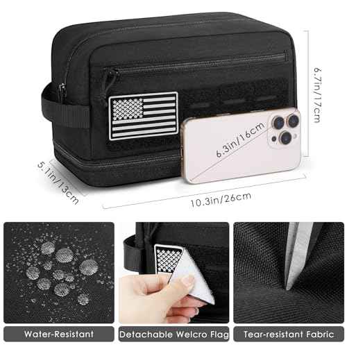 ETRONIK Tactical Toiletry Bag for Men, Travel Hygiene Bag with Double-layer, Hanging Toiletry Bag Water-Resistant Shaving Dopp Kit with EDC Molle Pouches, Bathroom Shower Makeup Bag Women, Black