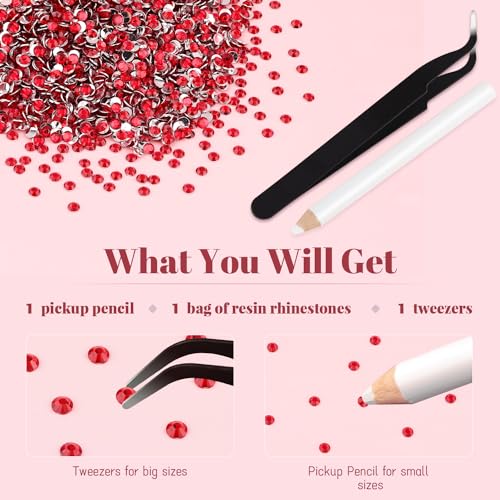 5000 Pcs Red 3mm Flatback Resin Rhinestones Bulk Set with Pickup Pen & Tweezers