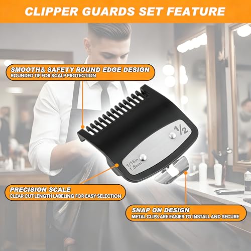 Clipper Guards Set, Compatible with wahl 1/2 clipper guards, 1.5 mm Metal Clipper Guide Replacement, Guide Comb Attachment 1/16", for Professional Stylists and Barbers, Black
