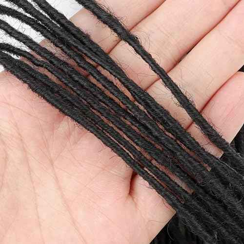 8inch 60 Strands 0.2cm Width 100% Human Hair Dreadlock Extensions, Full Handmade Loc Extensions Human Hair for Men Women Kids, Permanent Dread Extensions(Natural Black)