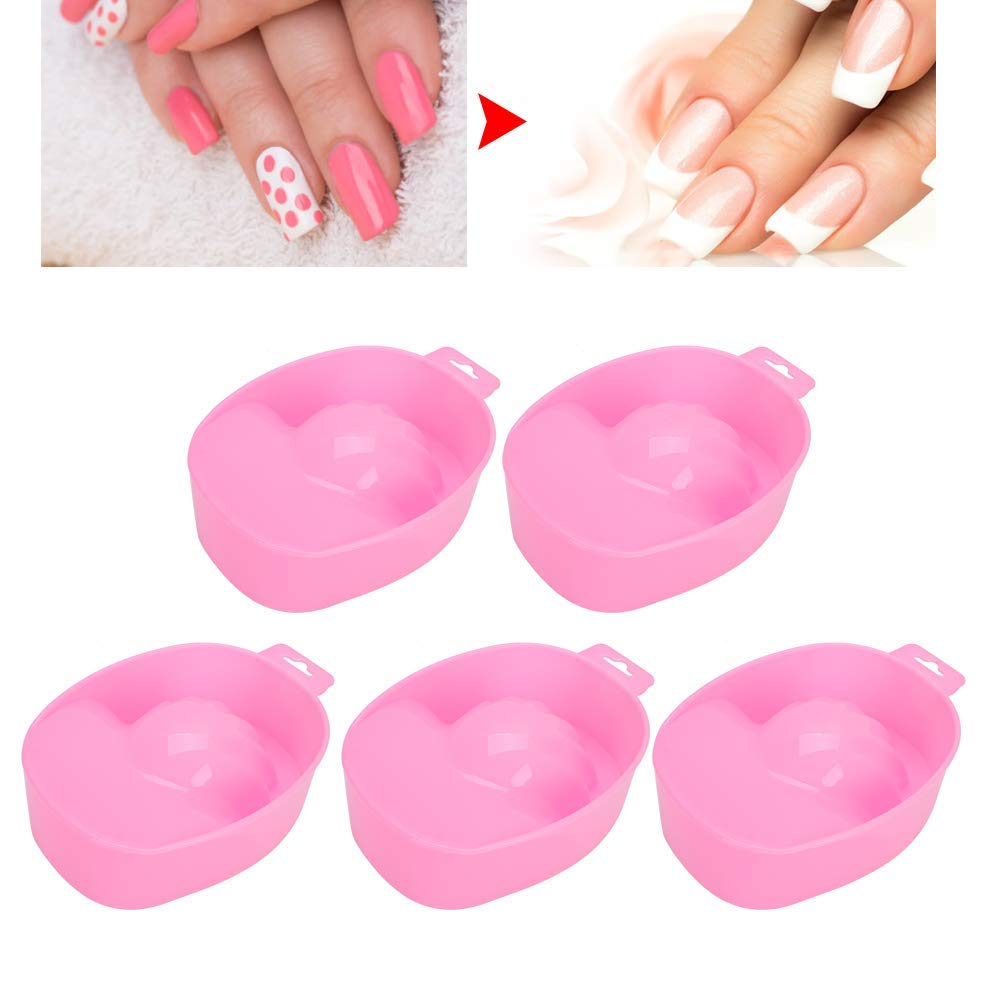 5Pcs Nail Art Soak Bowl Plastic Nail Polish Remover Tray Manicure Pedicure Nail Care Tool, Pink