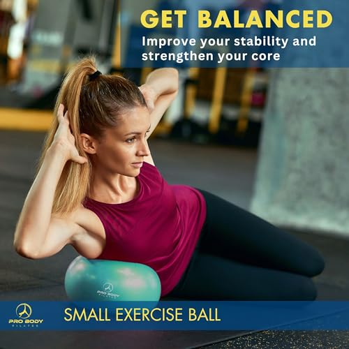 ProBody Pilates Ball Small Exercise Ball, 9 Inch Barre Ball, Mini Soft Yoga Ball, Workout Ball for Stability, Barre, Ab, Core, Physio and Physical Therapy Ball at Home Gym & Office (Aqua)