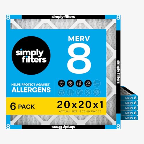 Simply 20x20x1 MERV 8 Air Filters - 6 Pack for HVAC Systems