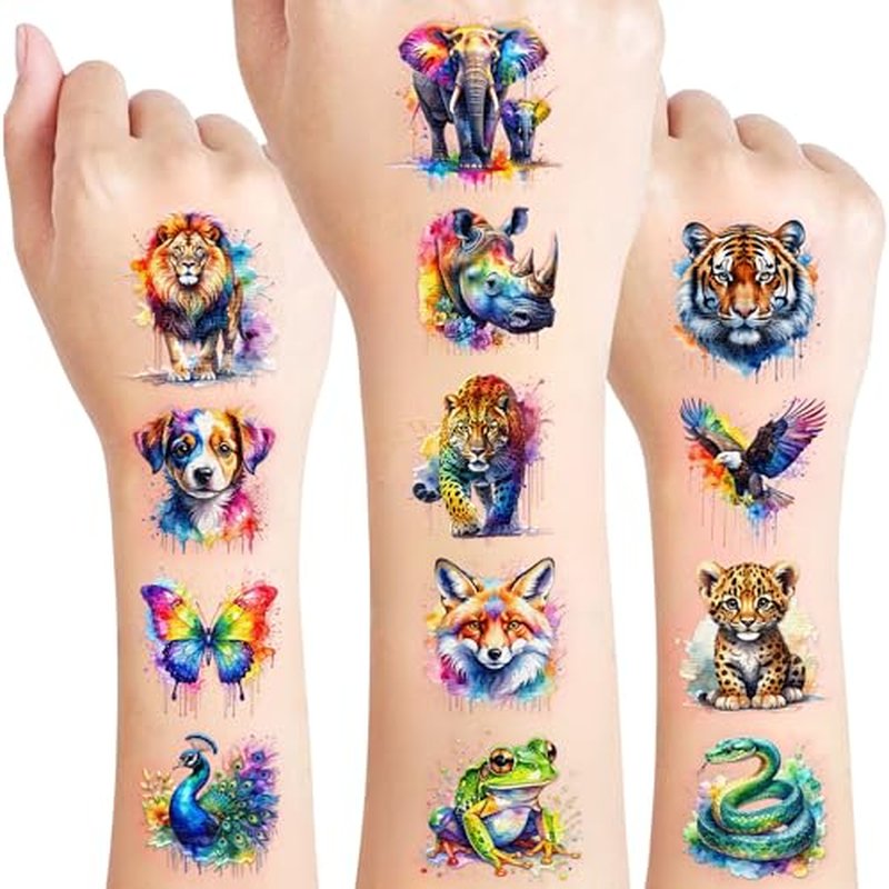 96 Watercolor Animal Temporary Tattoos - Kids Party Favors