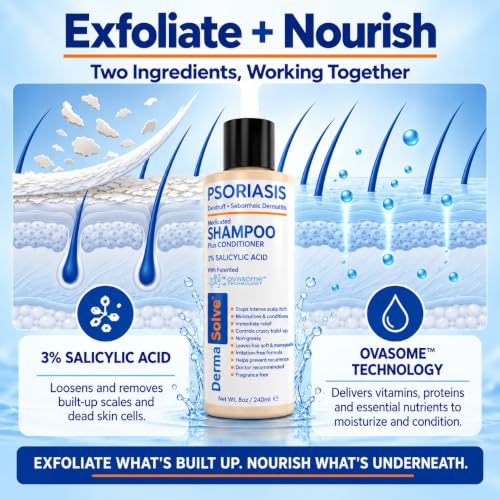 DermaSolve Medicated Scalp Shampoo & Conditioner Set for Psoriasis, Dandruff, Flaky Scalp - 8oz Pack of 2