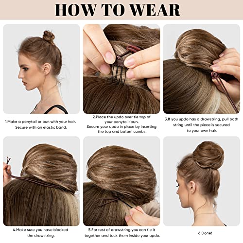 SARLA Dark Brown Drawstring Hair Bun Extension Updo