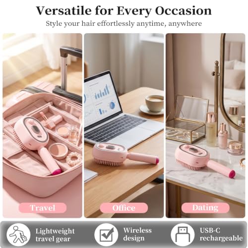 Electric Spray Hair Brush with Air Cushion, 3-in-1 Massage & Anti-Static Dryer (Rechargeable) Pink