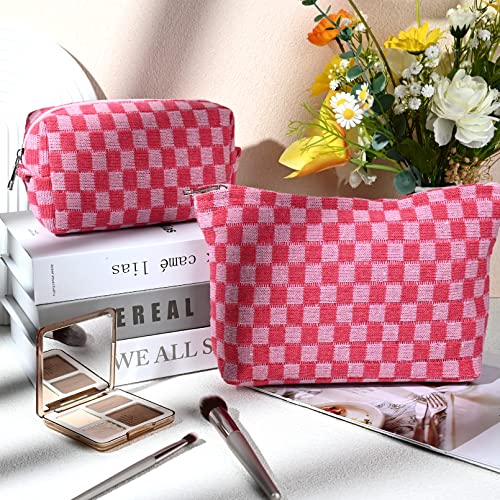 2-Pack Checkered Makeup Bag Large Canvas Travel Cosmetic Organizer