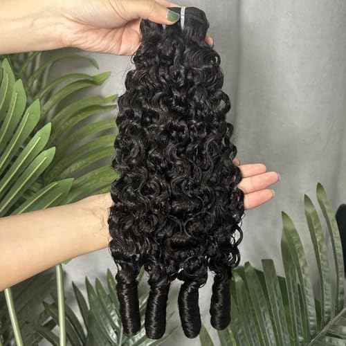 Burmese Curly Bundles Human Hair 16 Inches 100% Unprocessed Quick Weave 3c4a Water Wave with Spiral Curly End Real Human Hair Extensions Natural Black