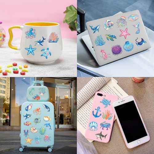 96 PCS Ocean Sea Animal Shark Whale Fish Pre-Cut Temporary Tattoos for Kids | Super Cute Themed Birthday Party Favors, Supplies, Decorations, Fake Tattoo Stickers (Multiple)