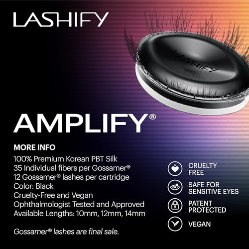 Lashify Amplify 14mm Gossamer DIY Eyelash Extensions Refill, Black, Easy False Eyelashes for a Natural Look