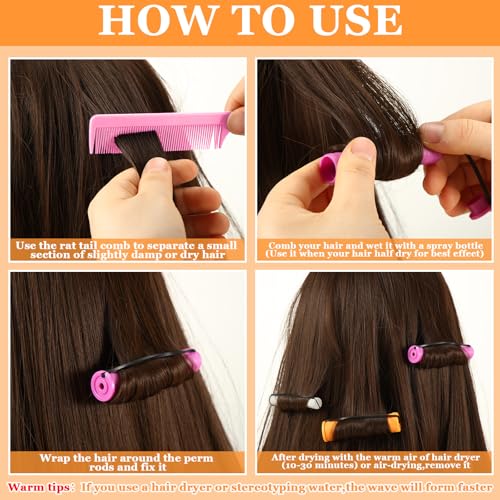 68 Pcs Hair Perm Rods Set - 6 Sizes with Clips & Comb