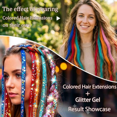 Glitter Gel & Clip-in Hair Extensions Set - Festival Party Glow Kit