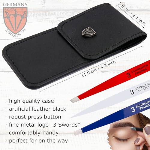 3 Swords Germany ? brand quality professional stainless steel precision tweezer set ¡°USA¡±, slanted, straight, pointed eyebrows hair, synthetic leather case, manicure pedicure by 3 Swords