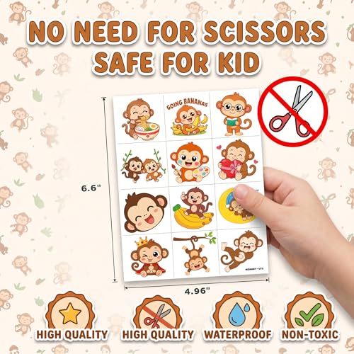 96 Monkey Temporary Tattoos for Kids - Jungle Animal Designs
