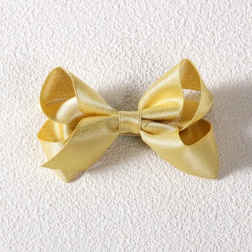 2 Pcs Glitter Gold Ribbon Hair Bows Clips Small Cute Alligator Hairpins 3" for Little Teen Toddler Baby Girls Kids Christmas New Year Gift Wedding Dress Decor Accessories