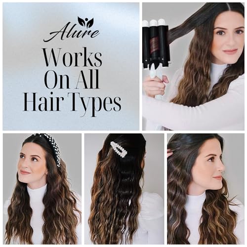 Alure 1-Inch Three Barrel Curling Iron Wand - Ceramic Beach Hair Waver