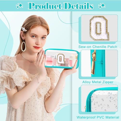 Personalized Clear Makeup Bag with Chenille Initial | Travel Cosmetic Pouch