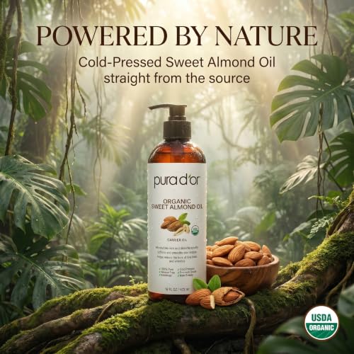 Pura D'Or Organic Sweet Almond Oil 16oz - Pure Carrier Oil