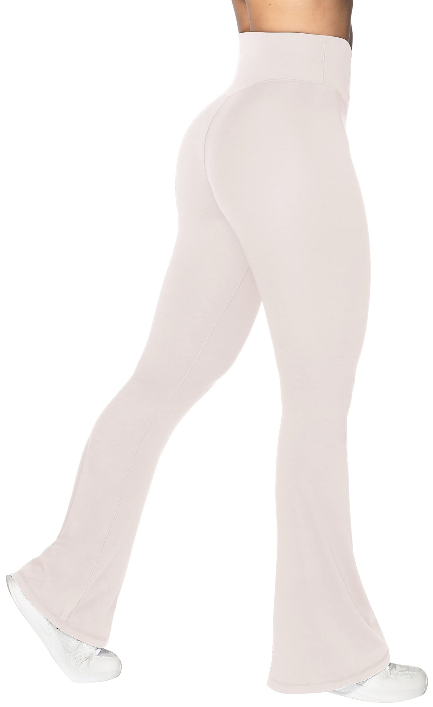 Sunzel Flare Leggings, Crossover Yoga Pants for Women with Tummy Control, High-Waisted and Wide Leg Beige