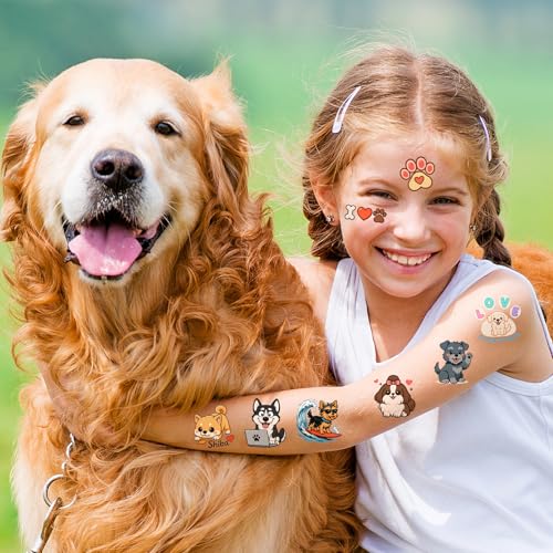 Dog Temporary Tattoos for Kids, 100 Pcs Party Favors