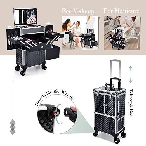 Professional Rolling Makeup Case with Drawers & Wheels