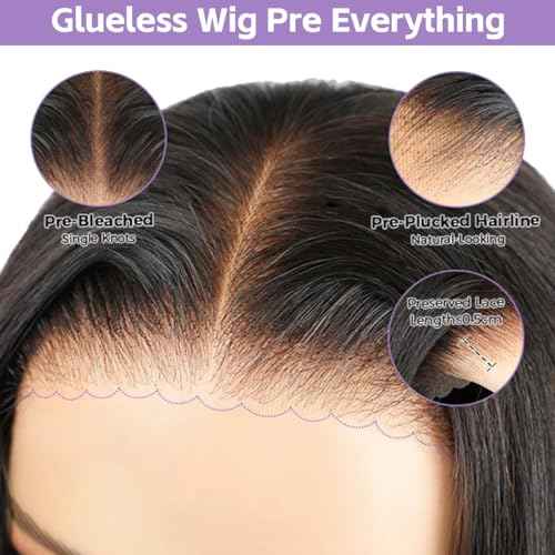 24 Inch Straight Wear and Go Glueless Wigs Human Hair Pre Plucked Pre Cut HD Lace Front Wigs Human Hair 180% Density 7x5 Straight Lace Closure Wigs for Women Bye Bye Knots