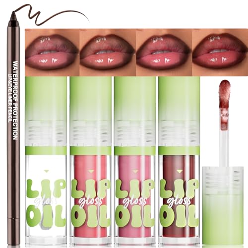Hydrating Lip Oil & Liner Set - 4 Colors, High Shine