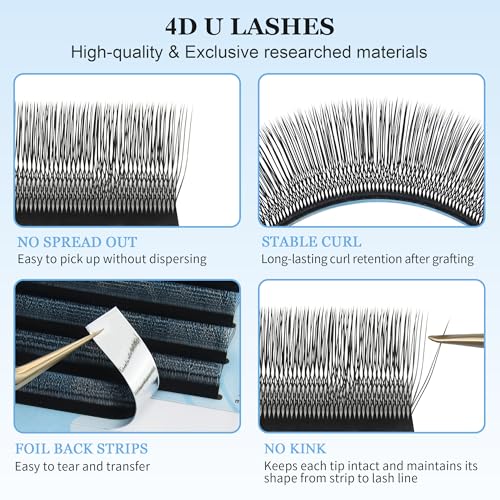 4D U Eyelash Extensions 0.07D 9-13mm Mix Professional Salon