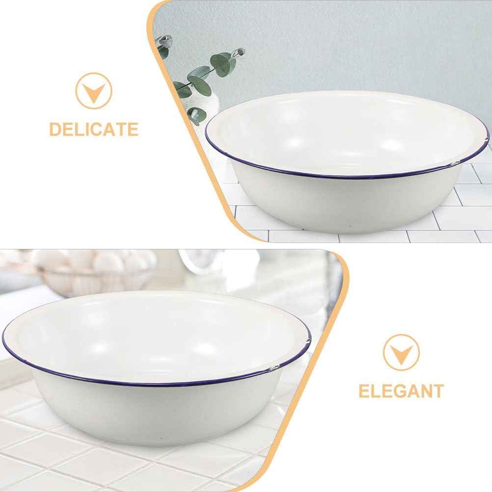 Healeved Enamel Wash Basin 32cm Large Enamel Mixing Bowl Face Washing Basin ware Salad Bowl Soup Bowl Sourdough Bowl Footbath