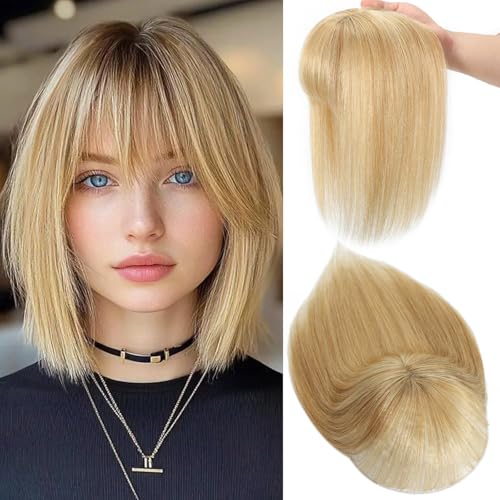 Real Human Hair Toppers with Bangs for Thinning Hair - 12 Inch