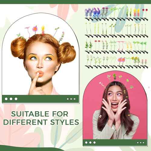Tigeen 300 Pieces Bean Sprout Hair Clip Funny Plant Hairpins Little Grass Sprout Clips Flower Butterfly Mushroom Hair Accessories Barrettes Headwear for Women Party