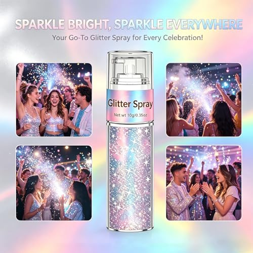 Sulily Silver Rainbow Glitter Hair & Body Spray - Long-Lasting, Water-Resistant Dry Powder