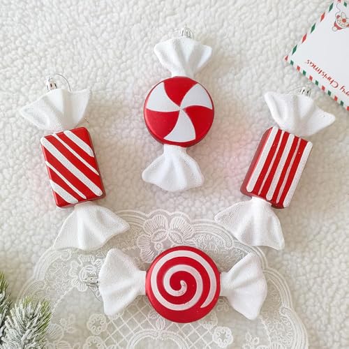 Enanal Red and White Candy Cane Christmas Ornament, 14pcs Assorted Peppermint Lollipop Candy Cane Hanging Pendants for Christamms Tree Decorations Xmas Party Supplies