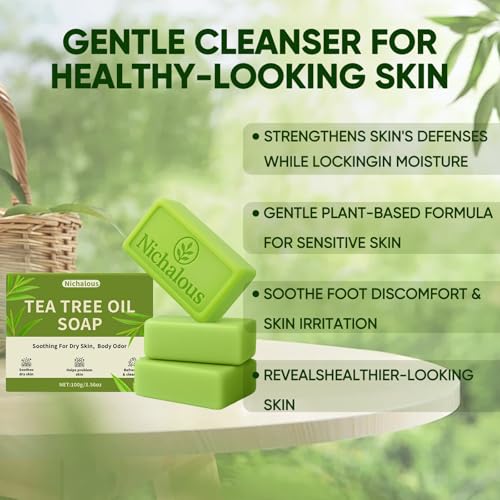 Tea Tree Oil Soap Bar - 3PCS Natural Cleansing Soap with Coconut Oil