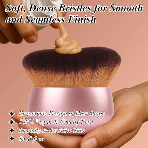 75MM Extra Large Self Tanner Kabuki Makeup Brush ? Ultra Soft Dense Vegan Bristles for Body Makeup, Bronzer & Foundation?Applies Tanning Mousse, Lotion & Self Tanner?Rose Gold, Wet & Dry