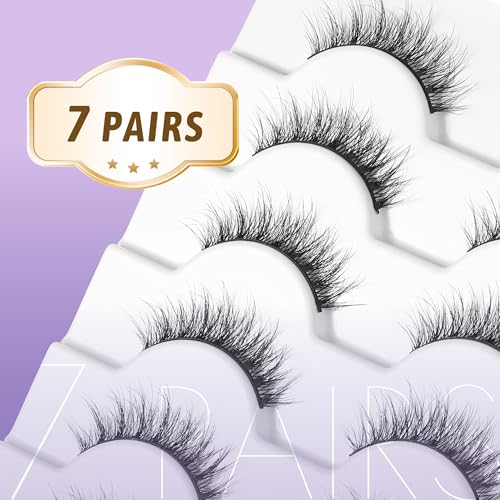 False Eyelashes Kit 7 Pairs with Lash Glue | Wispy Faux Mink Strips