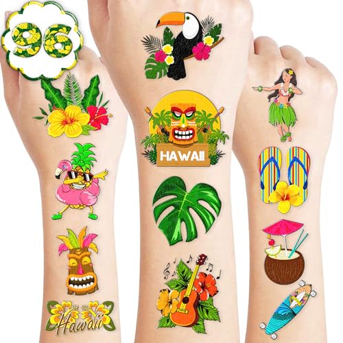 96 PCS Hawaiian Temporary Tattoos for Kids - Luau Party Favors