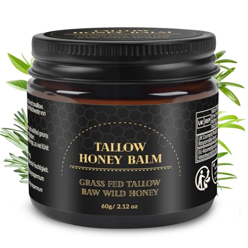 Beef Tallow for Skin,Tallow and Honey Balm,Organic Grass-Fed Beef Tallow Balm with Honey, Face and Body Moisturizer(60g)