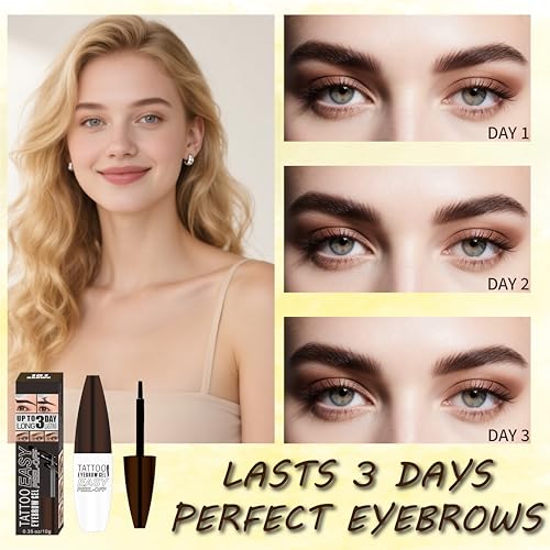 Tattoo Easy Peel Off Eyebrow Gel Brown Eyebrow Tattoo Peel Off Brow Color for Women Easy to Use Last up to 3 Days Waterproof & Transfer-proof (101-Brown)