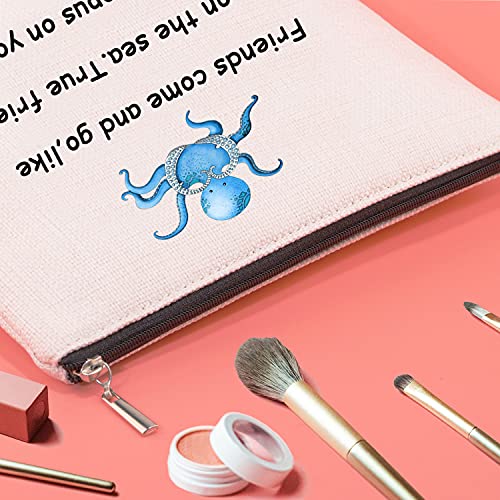 JXGZSO Funny Friendship Octopus Makeup Bag True Friends Stick Like A Octopus On Your Face Novelty Cosmetic Bag Best Friend Gift (Best friend octopus)