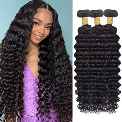 Brazilian Deep Wave Human Hair Bundles 16-20 Inch 3pc